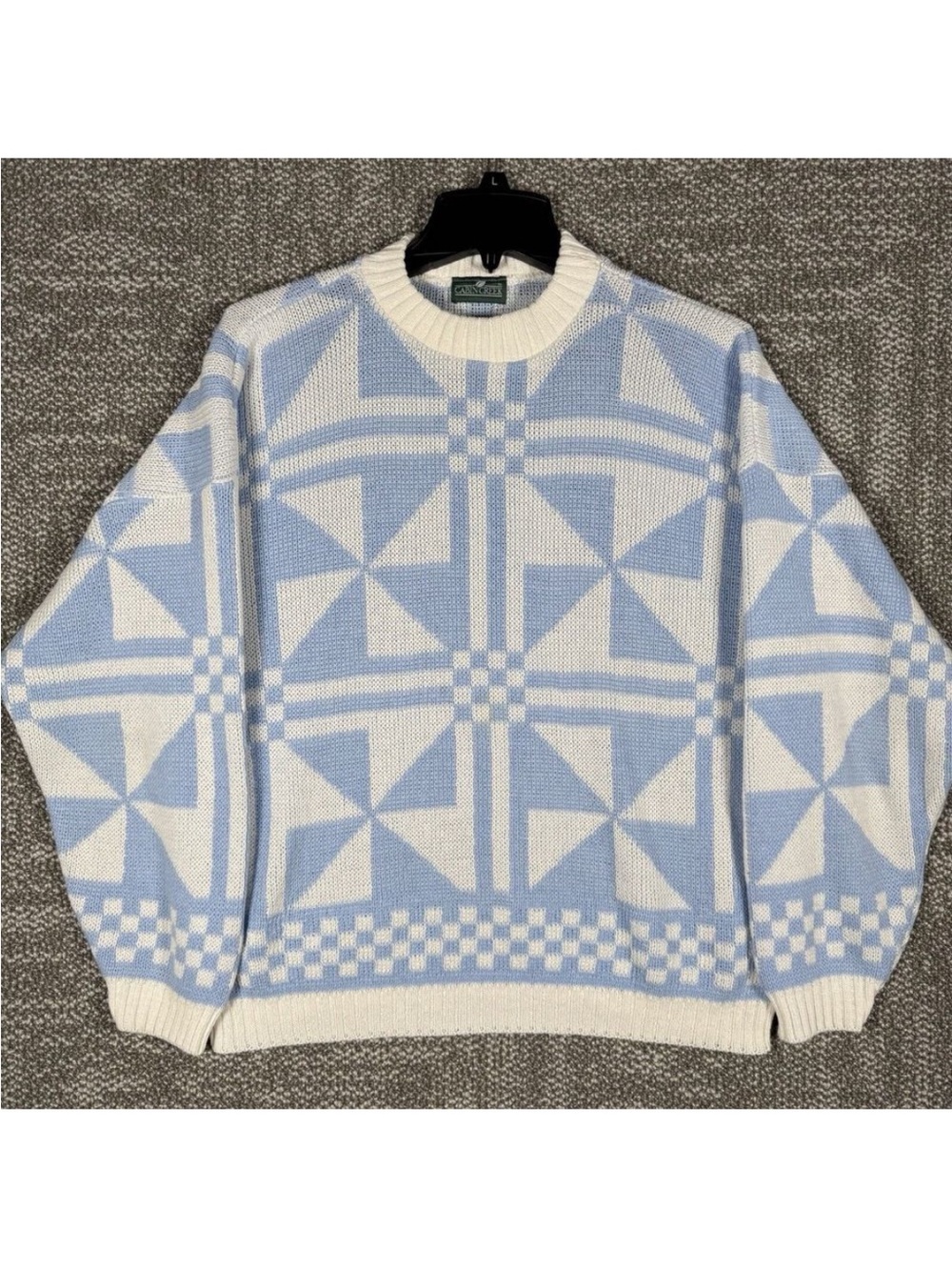 Cabin Creek Light Blue & White Geometric Crewneck Sweater